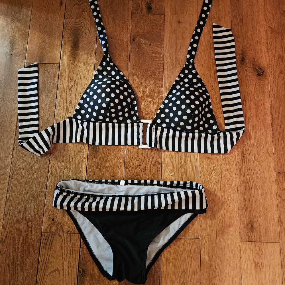 Black & White Striped and Polka Dot Bikini